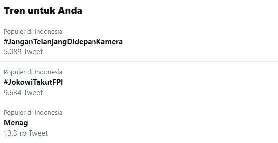 Tagar #JokowiTakutFPI dan topik Menag jadi trending topic Twitter (Twitter)