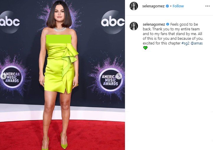 Selena Gomez di AMAs 2019. (Instagram/@selenagomez)
