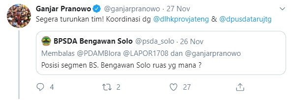 Cuitan Gubernur Jateng Ganjar Pranowo dikecam warganet (Twitter)