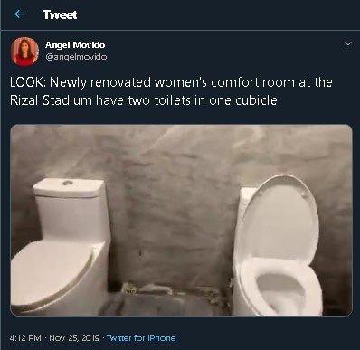 Toilet wanita Sea Games 2019, satu bilik dua kloset. (Twitter/@angelmovido)