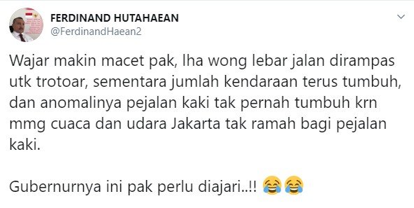 Ferdinand Hutahaean sindir Anies soal Jokowi terjebak macet (Twitter/ferdinandhaean2)