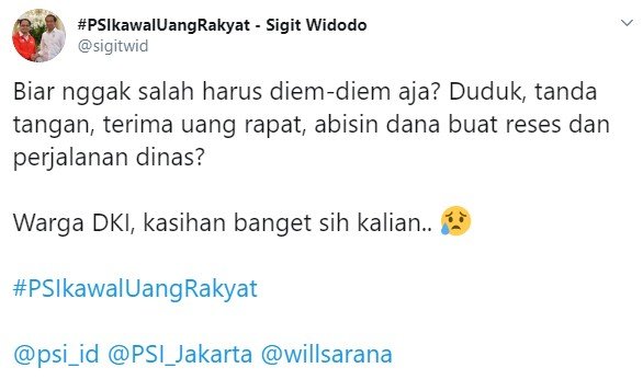 Cuitan Jubir PSI Sigit Widodo soal vonis BK DPRD DKI Jakarta (Twitter/sigitwid)