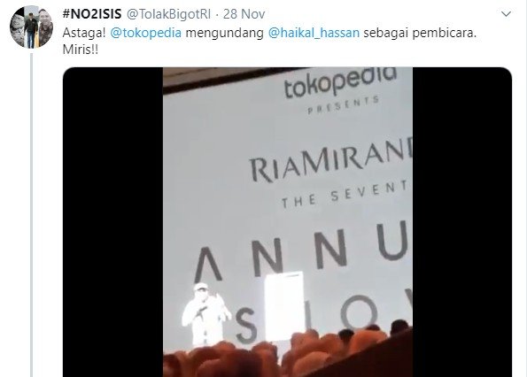 Video Tokopedia undang Ustaz Haikal Hassan beredar (Twitter/tolakbigotri)