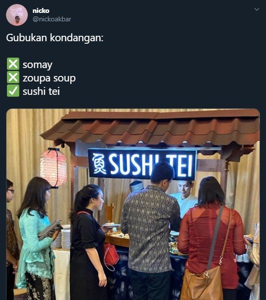 Stan Kondangan Isinya Sushi Tei. (twitter.com/nickoakbar)