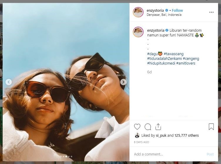 Gaya Liburan Enzy Storia dan Yuki Kato (instagram.com/enzystoria)