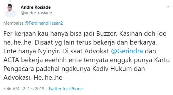 Politisi Andre Rosiade balik sindir Ferdinand Hutahaean (Twitter/andre_rosiade)