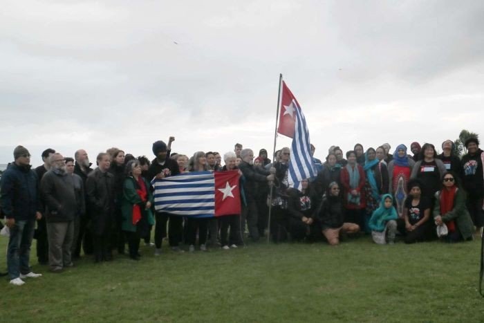 Dukungan sejumlah warga Selandia Baru terhadap kemerdekaan Papua juga ditunjukkan pada hari Minggu (1/12/2019). [ABC]