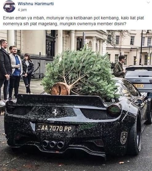 Mobil Ferrari rusak tertimpa pot tanaman.[Istimewa]