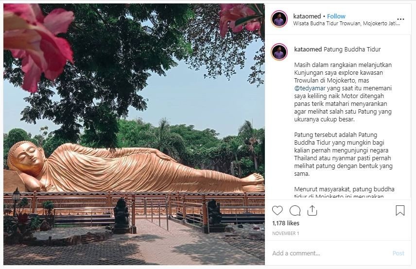 Patung Buddha Tidur di Mojokerto (instagram.com/kataomed)