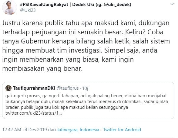 Twitwar PSI dan Demokrat soal anggaran lem aibon hilang di RAPBD DKI 2020 (Twitter)