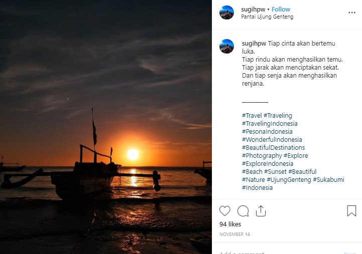 Pantai Tanjung Genteng di Sukabumi. (Instagram/@sugihpw)