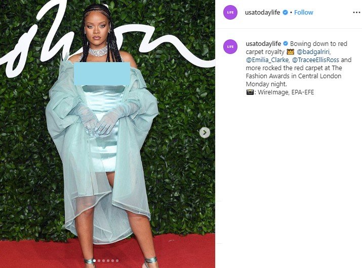 Rihanna di British Fashion Awards. (Instagram/@usatodaylife)