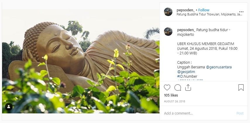 Patung Buddha Tidur di Mojokerto (instagram.com/pepsoden_)