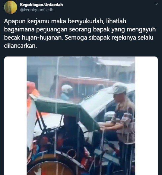 Viral Tukang Becak Rela Hujan-hujanan Bawa Penumpang, Warganet Terenyuh. Tangkapan layar (twitter.com/kegblgnunfaedh)