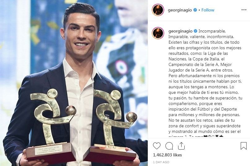 Unggahan curahan hati Georgina Rodriguez pada Cristiano Ronaldo. (Instagram/georginagio)