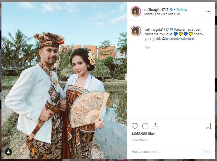 Raffi Ahmad dan Nagita Slavina dengan Baju Tradisional Saat Liburan (instagram.com/raffinagita1717)