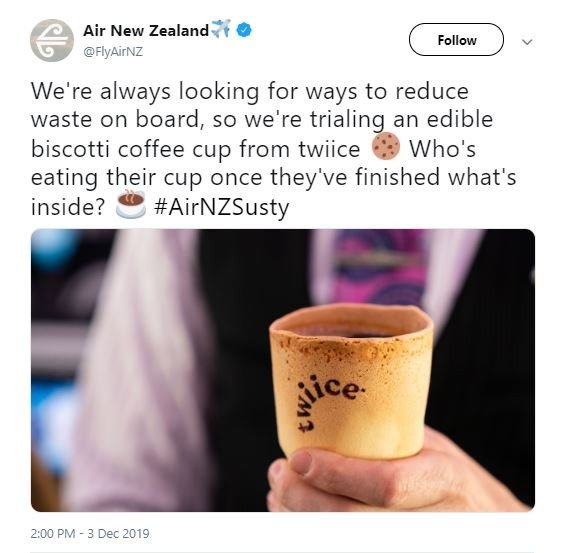 Gelas Kopi dari Biskuit di Air New Zealand (twitter.com/FlyAirNZ)