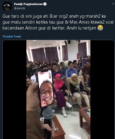 Pandji video call Anies. (Twitter/@pandji)