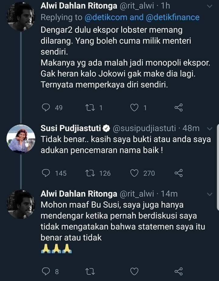 Susi Pudjiastuti ancam polisikan warganet (Twitter/susipudjiastuti)