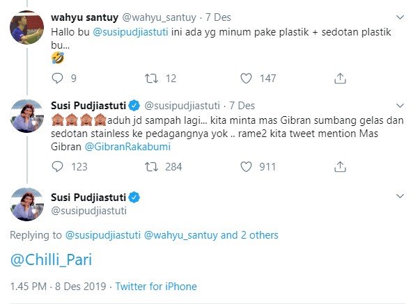 Gibran Rakabuming Raka disindir oleh Susi Pudjiastuti (Twitter/susipudjiastuti)