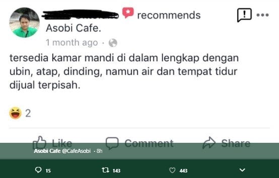 Review nyentrik pelanggan kafe. (Twitter/CafeAsobi)