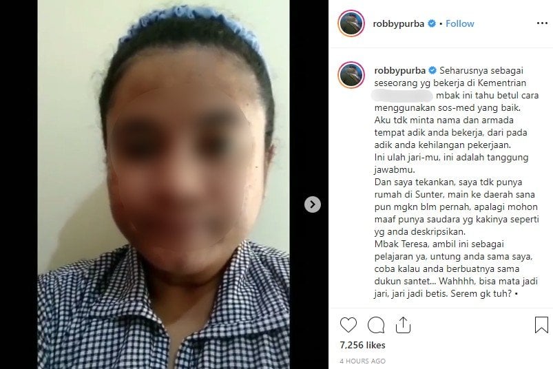 Unggahan video klarifikasi dari warganet untuk Robby Purba. (Instagram)