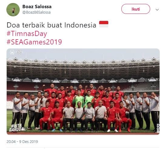 Boaz Solossa kirim doa untuk Timnas Indonesia U-22. (Twitter/@Boaz86Salossa).