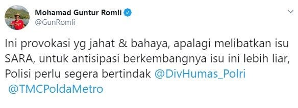 Gun Romli desak polisi usut kasus persekusi terhadap banser (Twitter/gunromli)