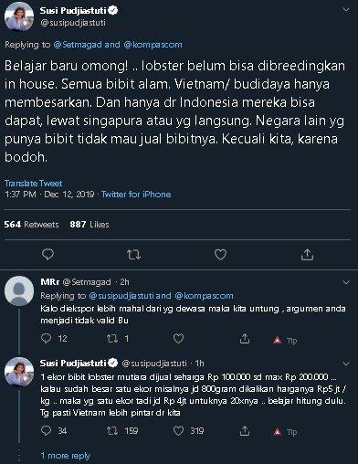 Susi semprot warganet soal ekspor benih lobster. (Twitter/@susipudjiastuti)