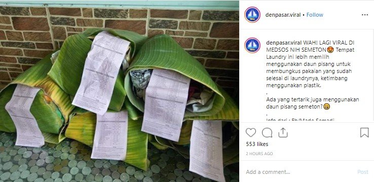Laundry pakai daun pisang. (Instagram/@denpasar.viral)