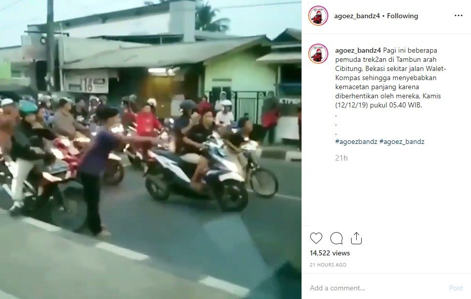 Balap liar di Bekasi yang viral di media sosial. (Instagram)