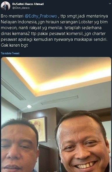 Sufmi Dasco Ahmad beri semangat Edhy Prabowo. (Twitter/@Don_dasco)