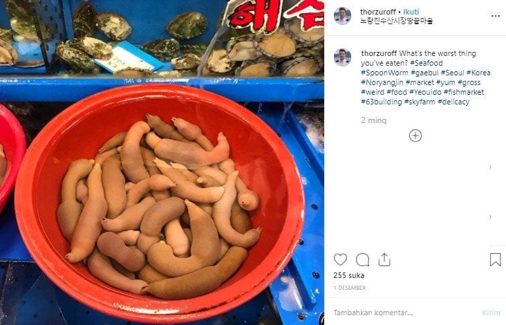 Gaebul, kuliner khas Korea yang terbuat dari ikan penis. (Instagram/@thorzuroff)