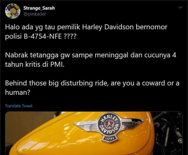 Harley Davidson terlibat kecelakaan di Bogor.[Twitter/Pinkadel]