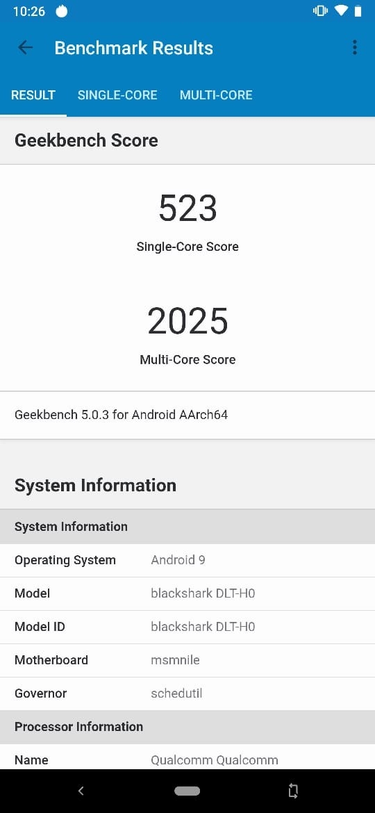 Performa Black Shark 2 Pro setelah diukur menggunakan aplikasi benchmark Geekbench. [Suara.com/Tivan Rahmat]