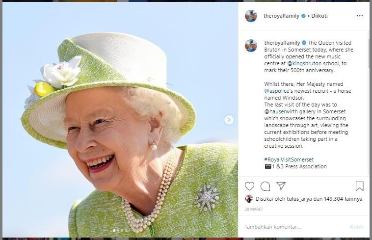 Ratu Elizabeth II. (Instagram/@theroyalfamily)
