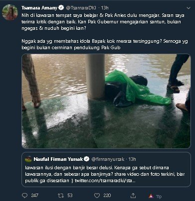 Tsamara perang cuitan dengan TGUPP Anies. (Twitter/@TsamaraDKI)