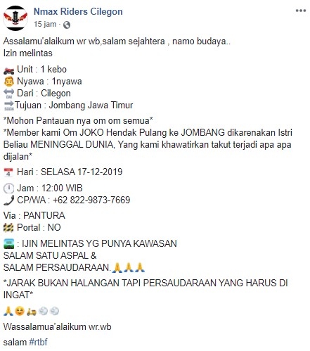 Pengendara Nmax yang menempuh perjalanan Cilegon-Jombang. (Facebook)