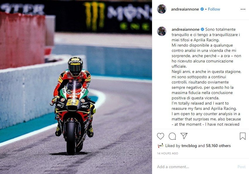 Andrea Iannone tak lolos tes doping. (Instagram)