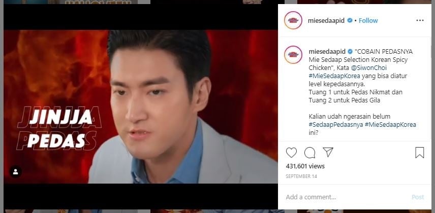 Choi Siwon di Iklan Mie Sedaap (Instagram/@miesedaapid)