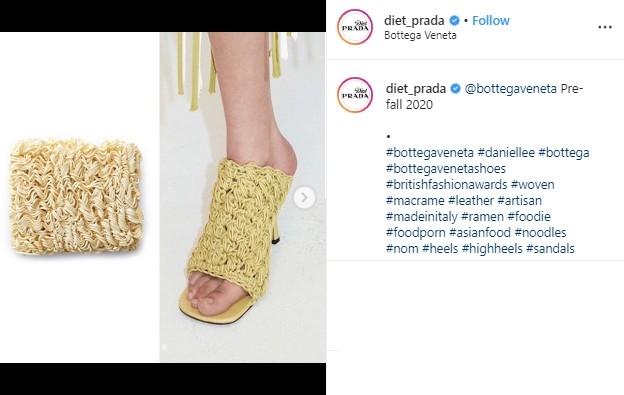 Sandal Bottega Vaneta yang dibilang mirip Mie Instan. (Instagram/@diet_prada)