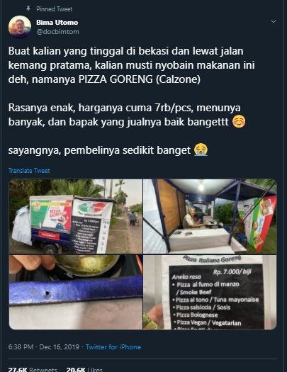 Viral, Pizza Goreng Murah Meriah dan Enak Harganya Cuma Rp 7 ribuan. (Twitter/@docbimtom)