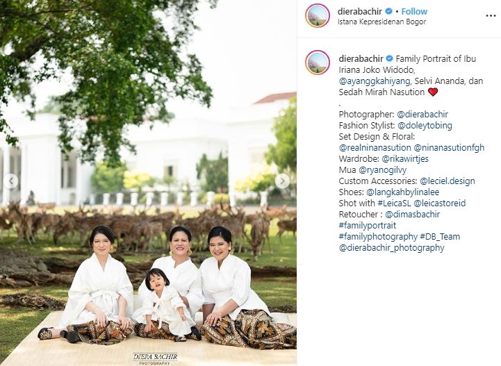 Potret Iriana Jokowi, Kahiyang Ayu, Selvi Ananda, dan Sedah Mirah. (Instagram/@dierabachir)