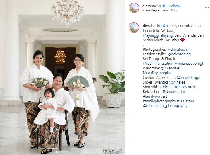 Potret Iriana Jokowi, Kahiyang Ayu, Selvi Ananda, dan Sedah Mirah. (Instagram/@dierabachir)