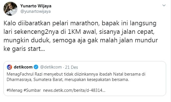 Bos Charta Politika beri sindiran telak untuk Menag FachrulRazi (Twitter/yunartowijaya)