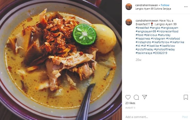 Lengko Ayam 99, kuliner khas Tasikmalaya. (Instagram/@candrahermawan)