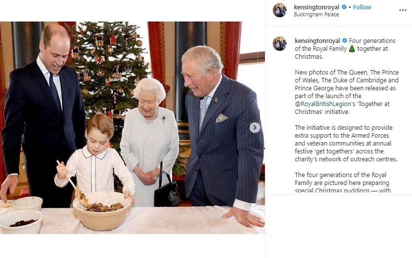 Pangeran George dan Ratu Elizabeth II bikin puding Natal. (Instagram/@kensingtonroyal)