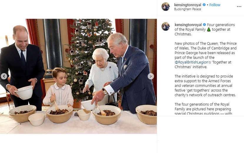 Pangeran George dan Ratu Elizabeth II bikin puding Natal. (Instagram/@kensingtonroyal)