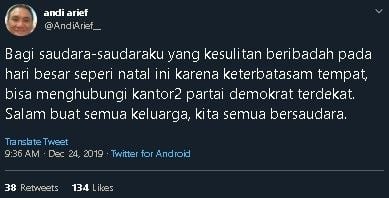 Cuitan Andi Arief soal umat yang kesulitan beribadah. (Twitter/@AndiArief_)