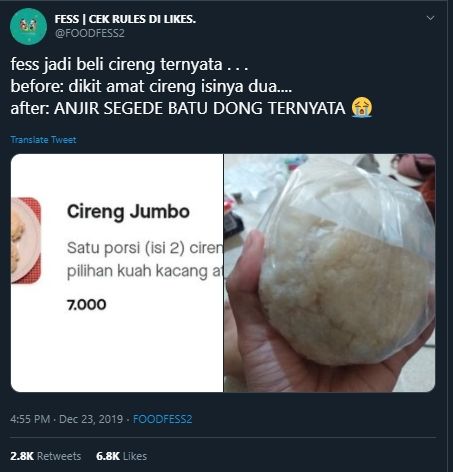 Pesan Cireng yang Datang Ukuran Jumbo, Warganet: Itu Artefak Megalitikum? (Twitter/FOODFESS2)